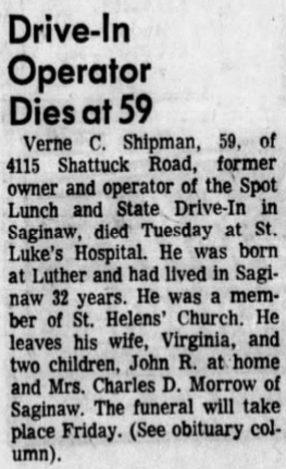 State Drive-In - Jan 7 1970 Former Owner Passes Away